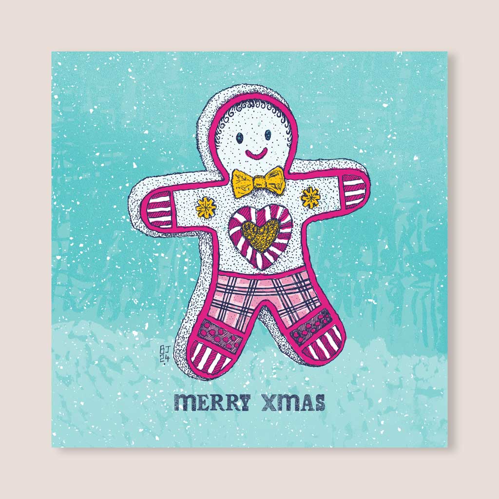 Close up details of the gingerbread man card