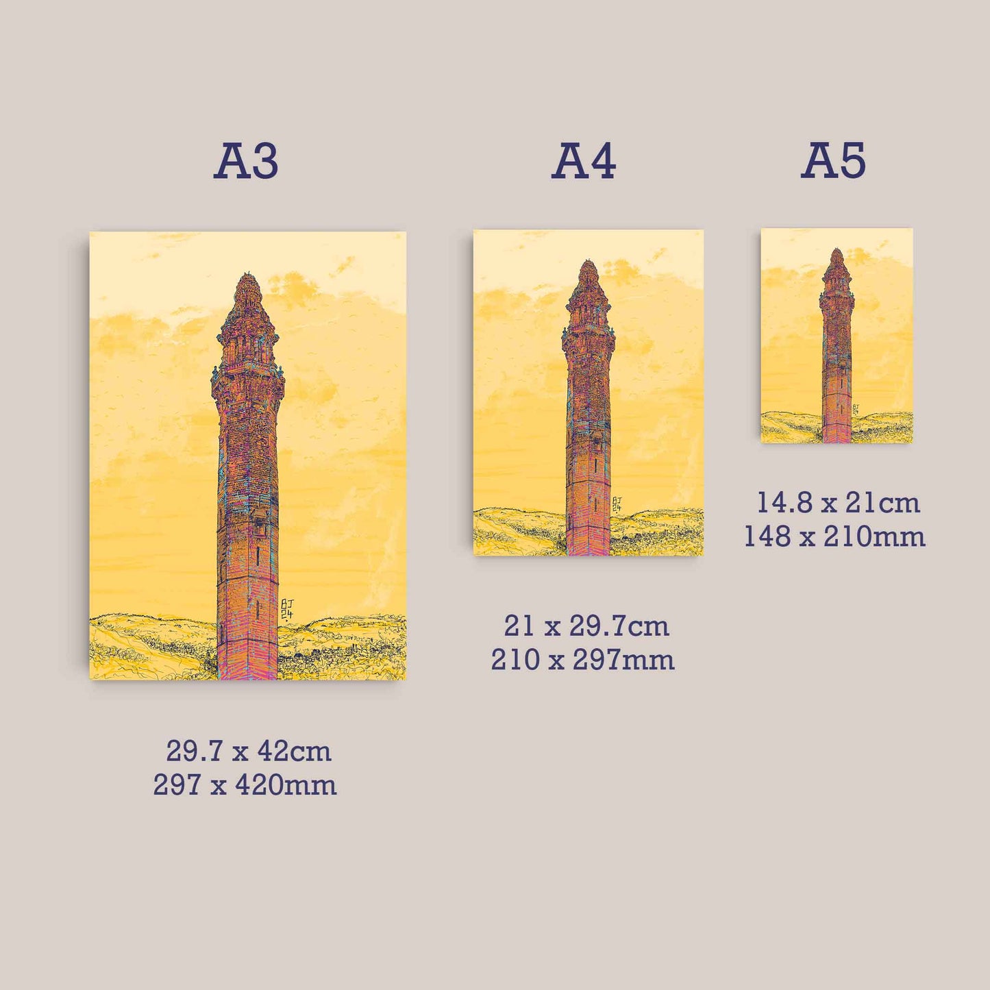 Wainhouse Tower print sizes A3, A4 and A5