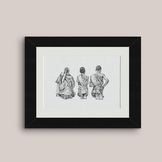 Buddhist Monks Black & White print - Bejojoart