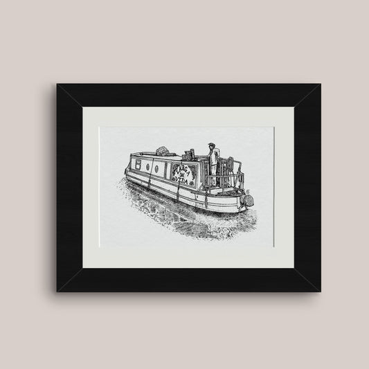 Canal Boat Black & White print - Bejojoart