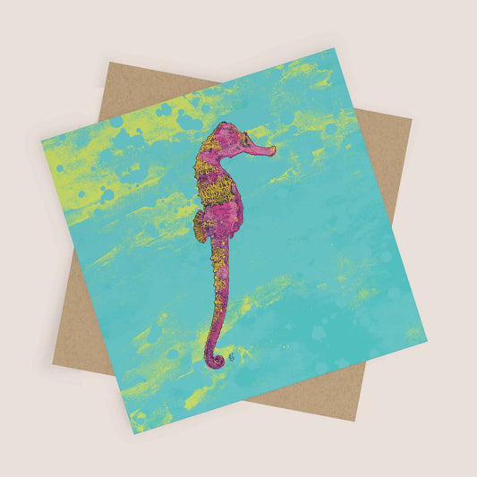 Colourful Sea Horse Greeting Card | Vibrant Underwater Art - Bejojoart