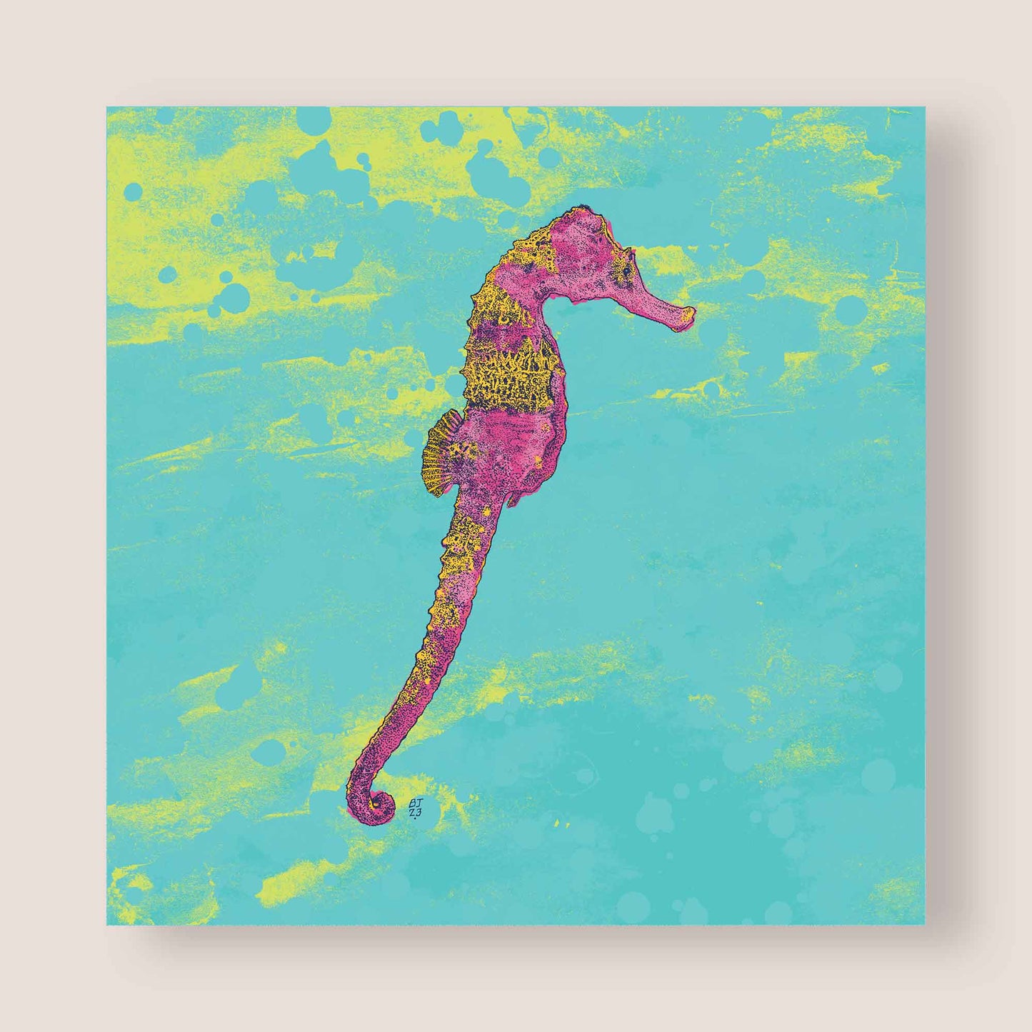 Colourful Sea Horse Greeting Card | Vibrant Underwater Art - Bejojoart