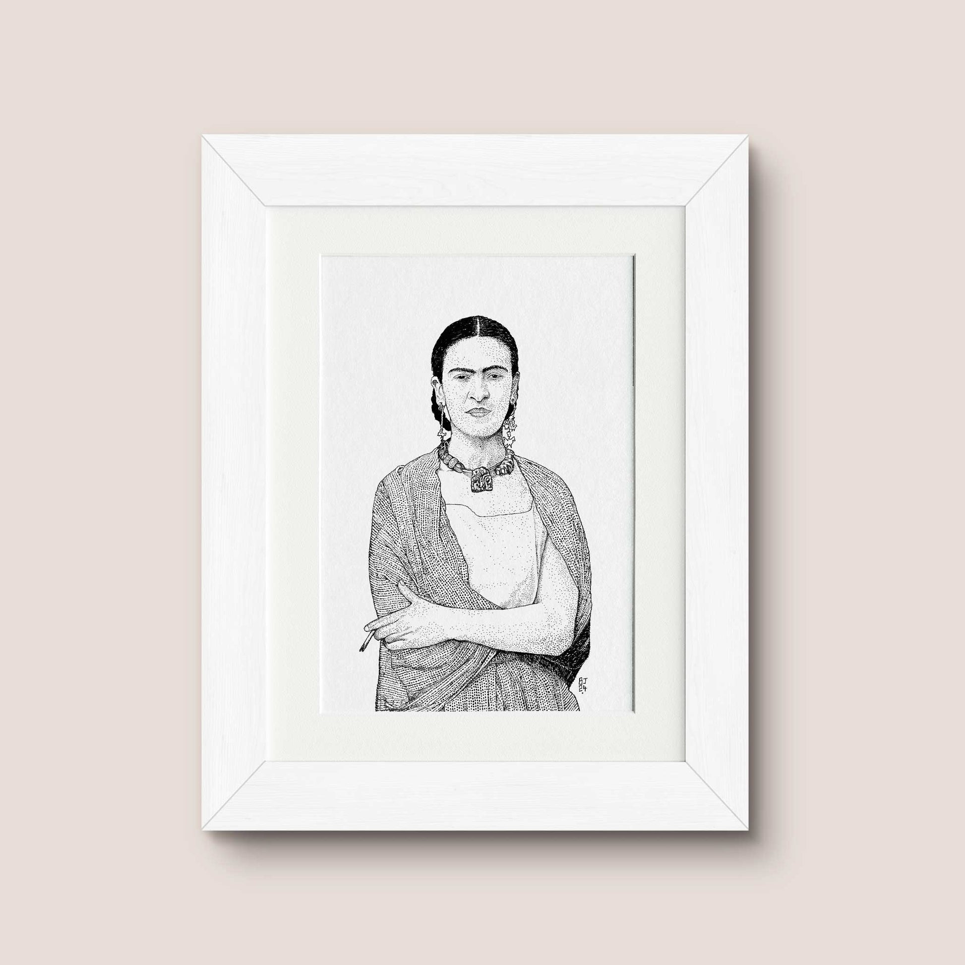 Detailed Frida Kahlo Print - Black and White portrait - Bejojoart