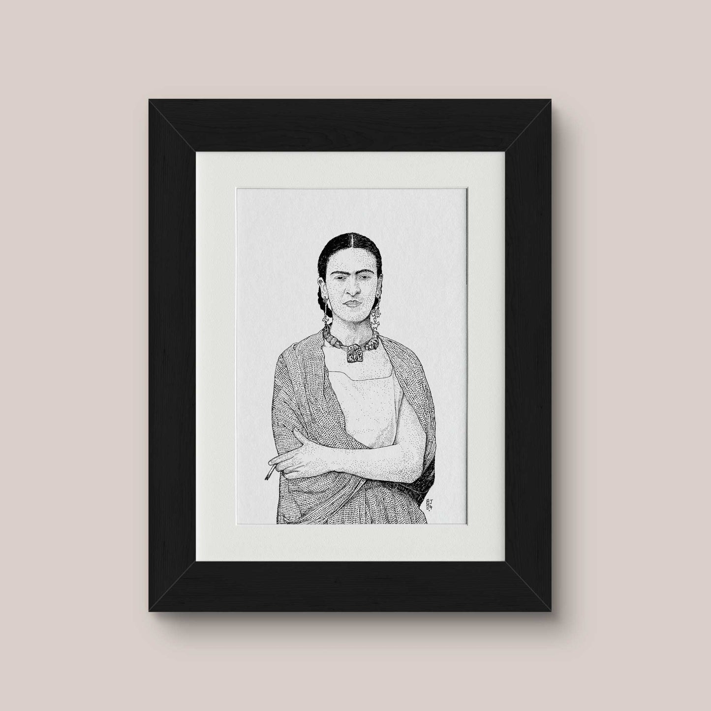 Detailed Frida Kahlo Print - Black and White portrait - Bejojoart