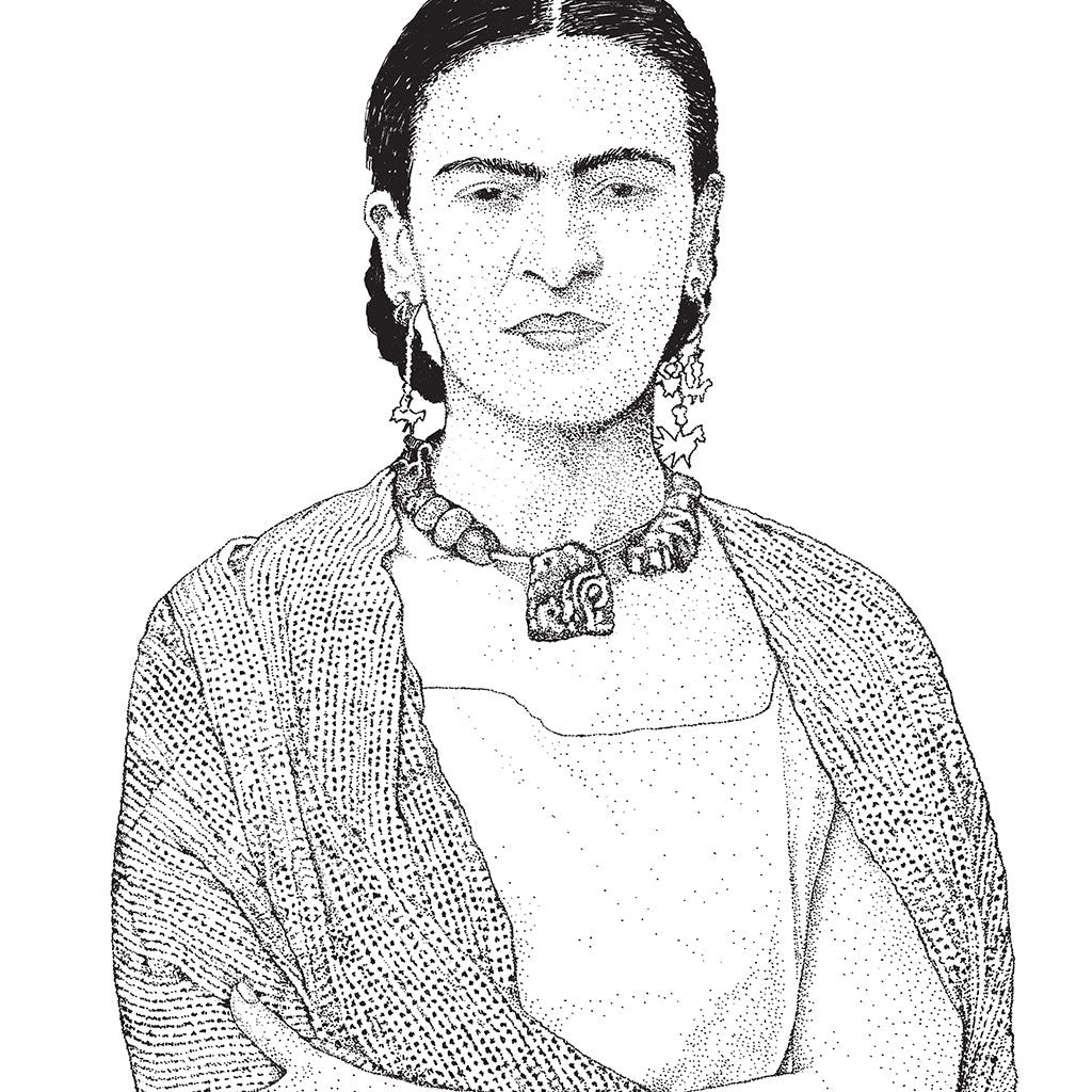 Detailed Frida Kahlo Print - Black and White portrait - Bejojoart