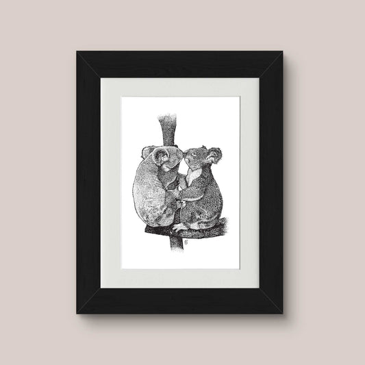 Koala Kiss Black & White print - Bejojoart