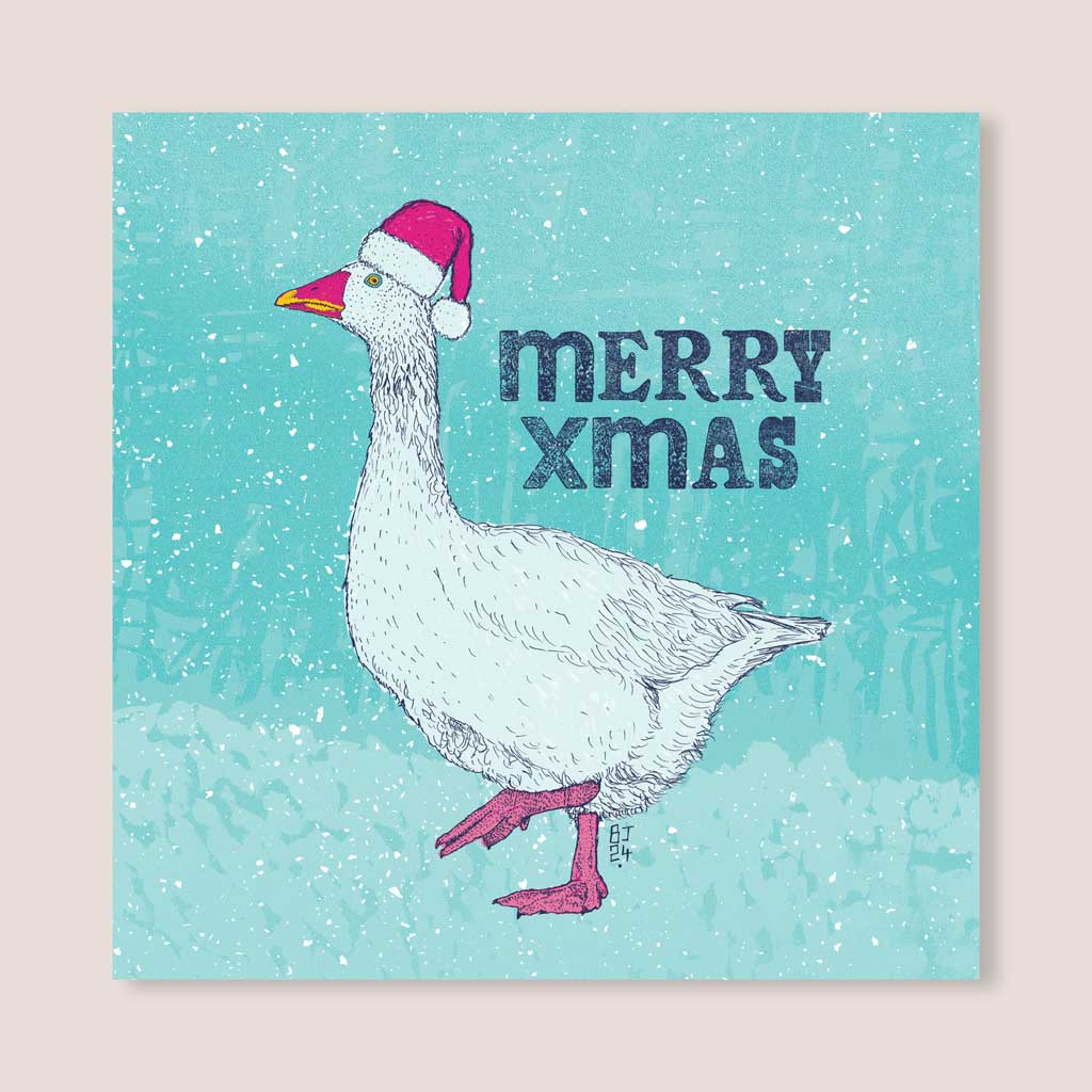 Merry Xmas Goose Greeting Card - Bejojoart