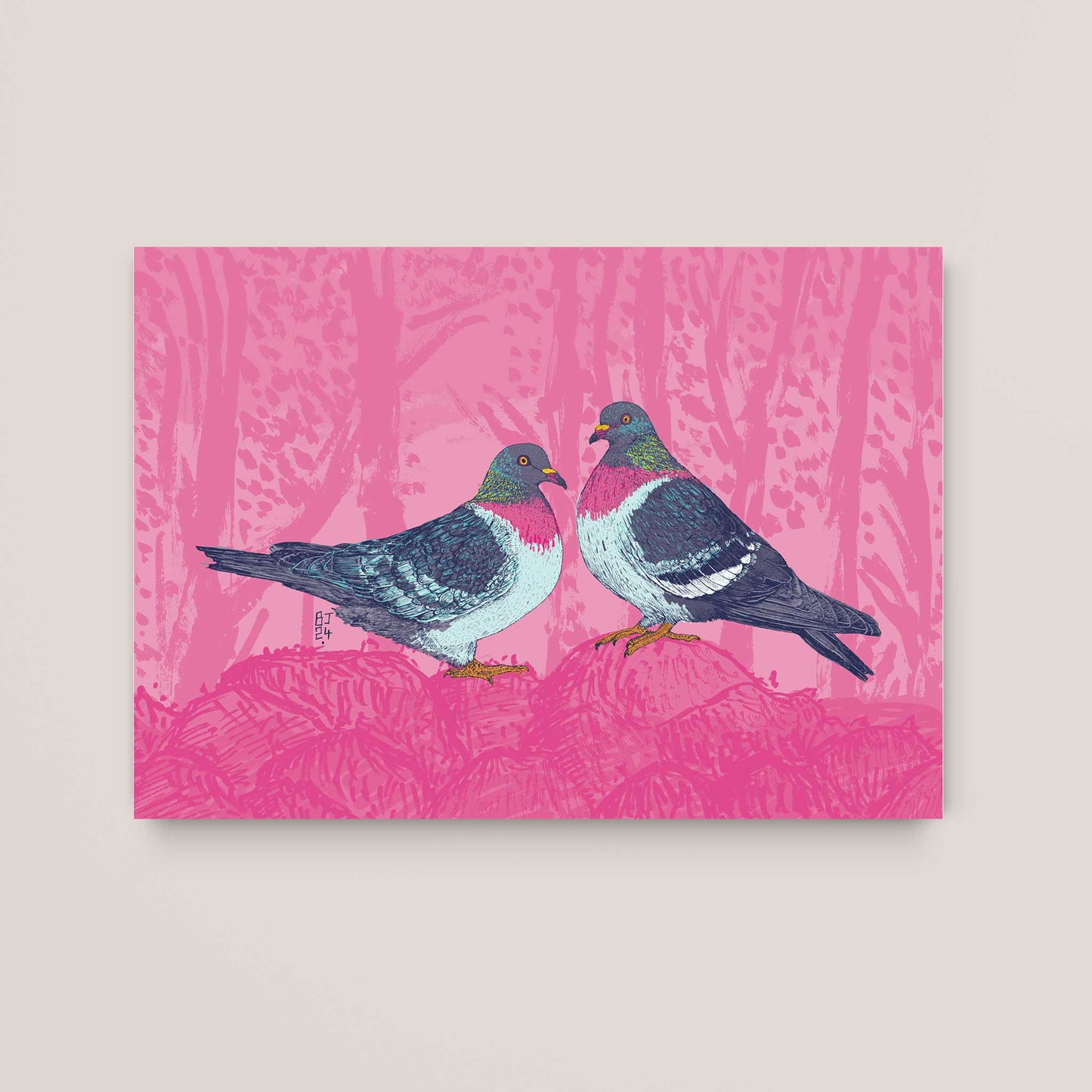 Pigeon Pair - Pink Forest - Bejojoart