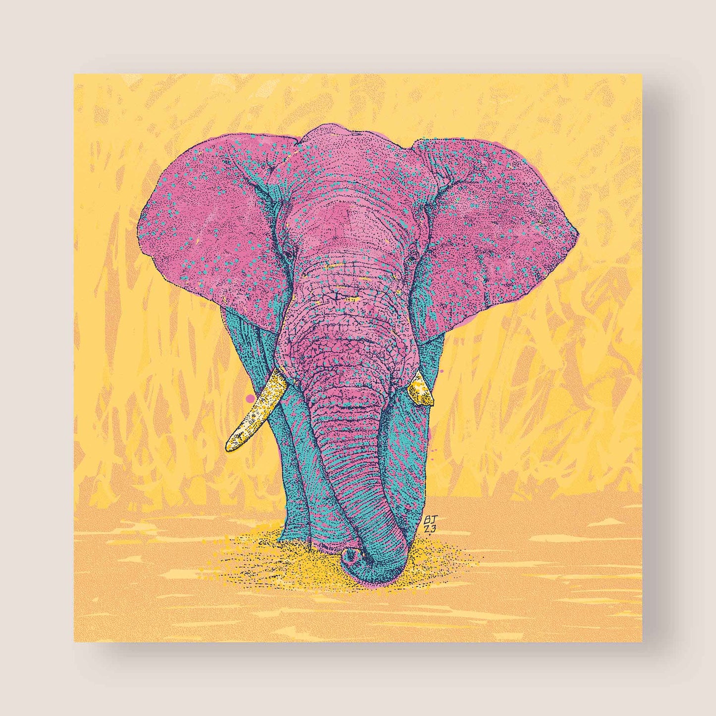 Pink Elephant Greeting Card - Elegant and Colourful Design - Bejojoart