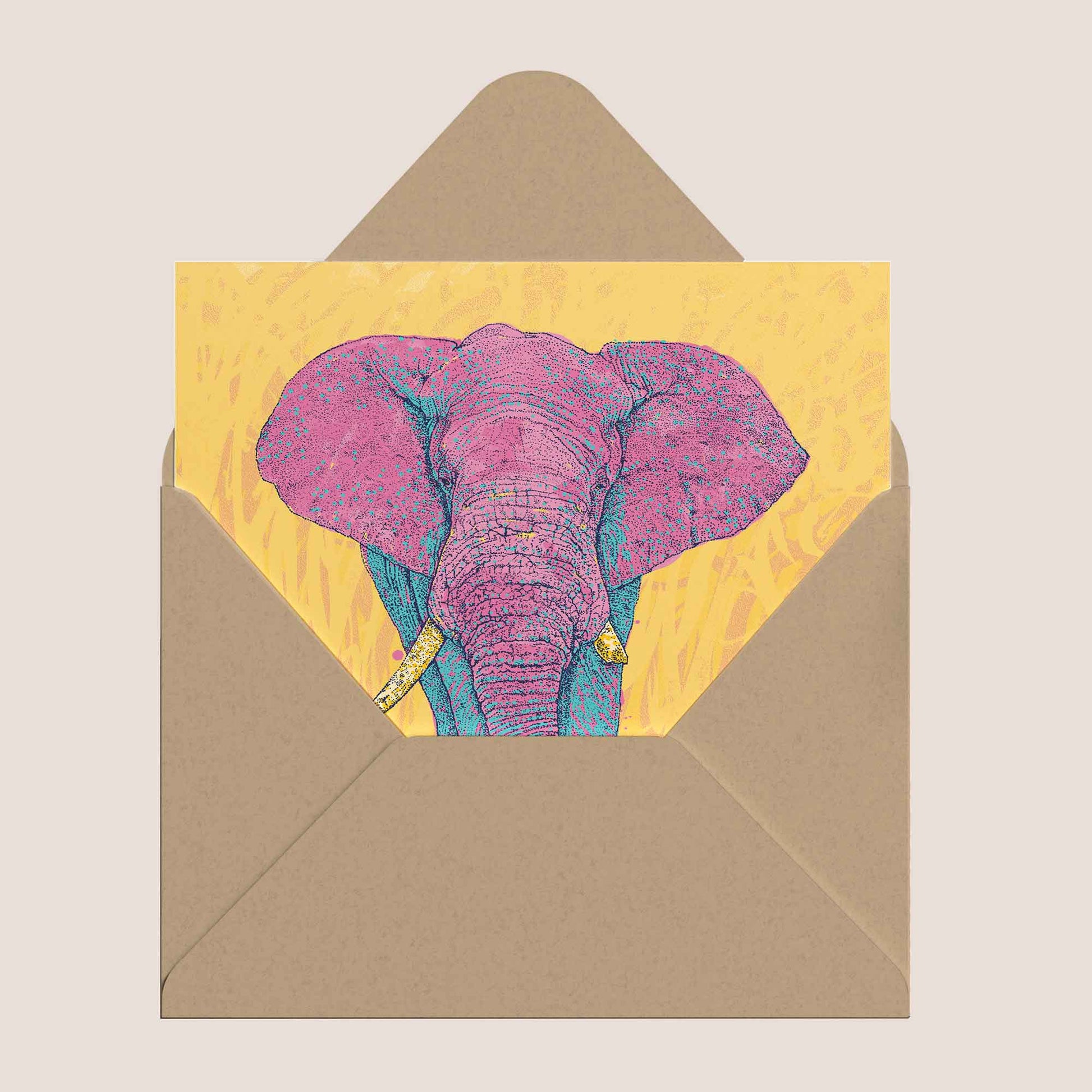 Pink Elephant Greeting Card - Elegant and Colourful Design - Bejojoart