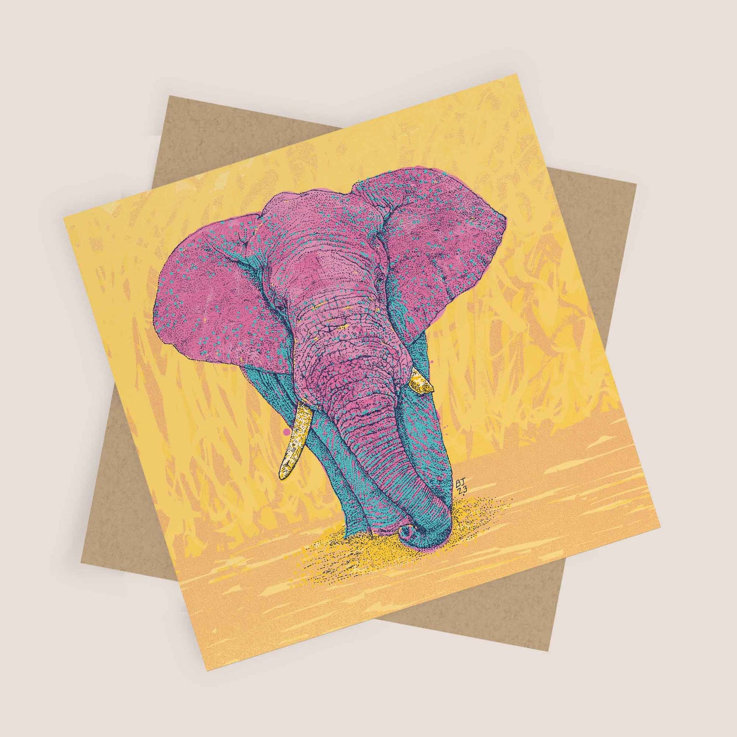 Pink Elephant Greeting Card - Elegant and Colourful Design - Bejojoart