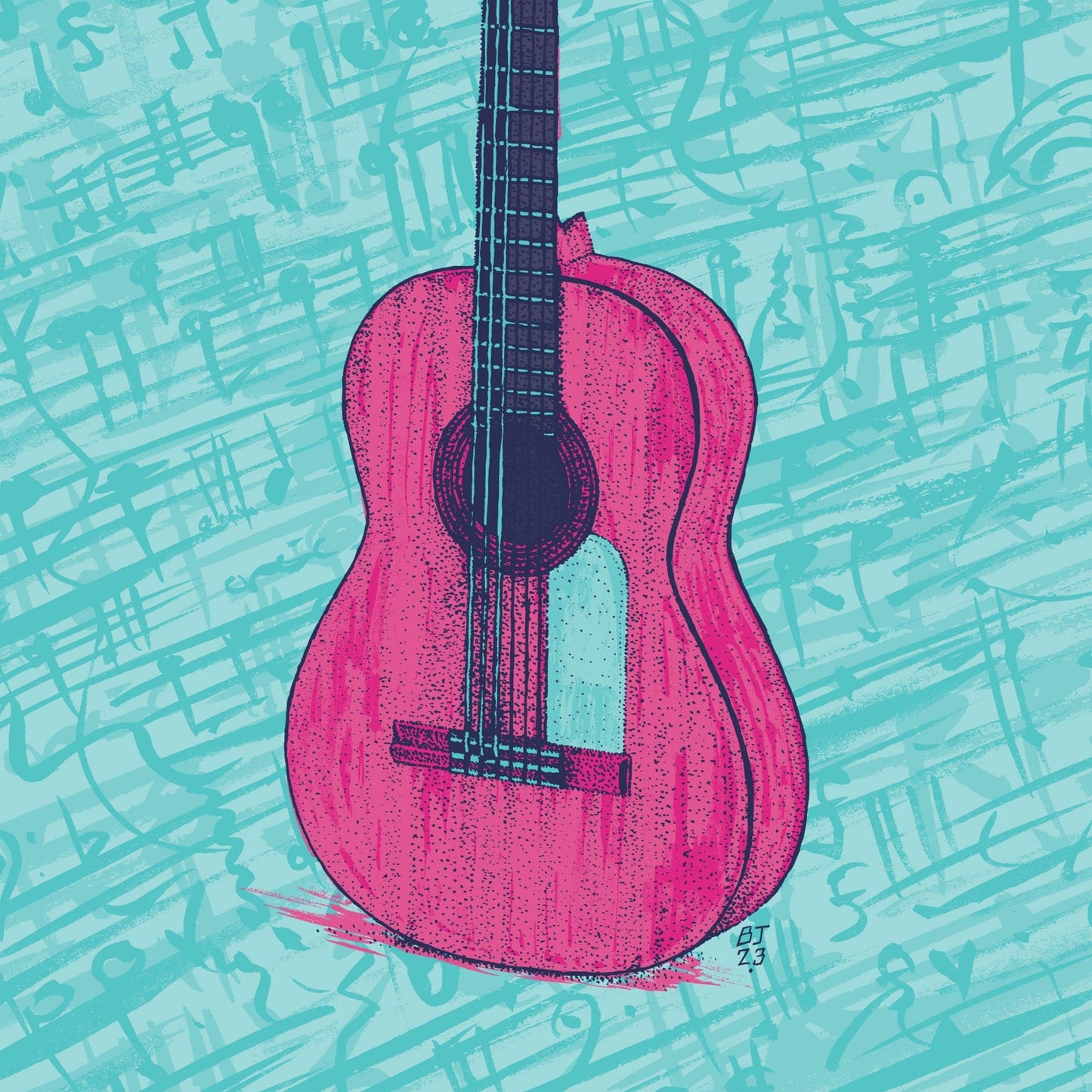 Pink Guitar - Bejojoart