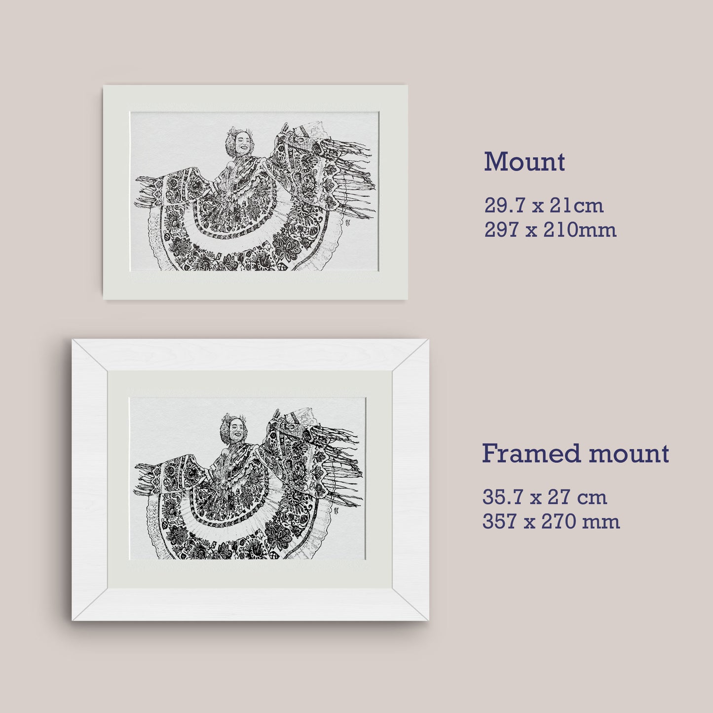 mount print size 29.7 x 21cm, Framed mount 35.7 x37cm