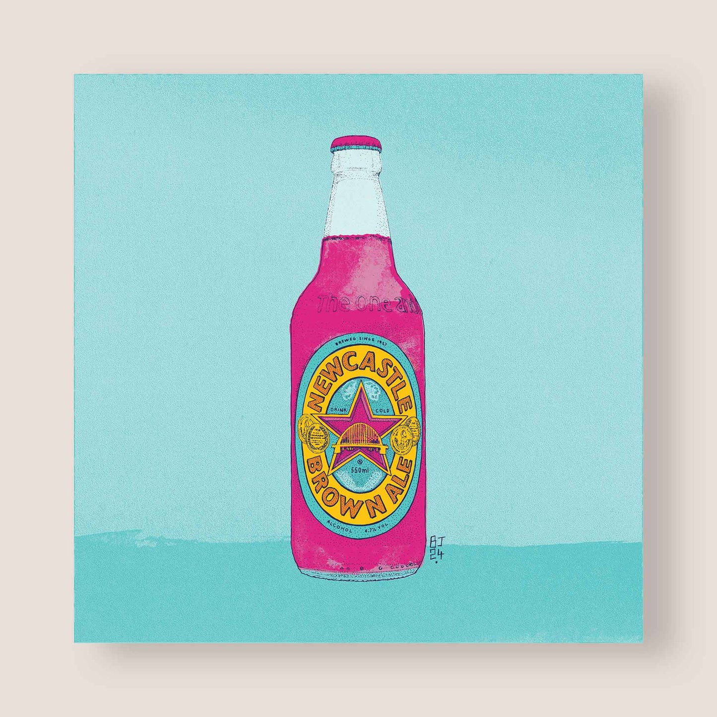 Pop Art Newcastle Brown Ale Card - Vibrant Beer Bottle Illustration - Bejojoart