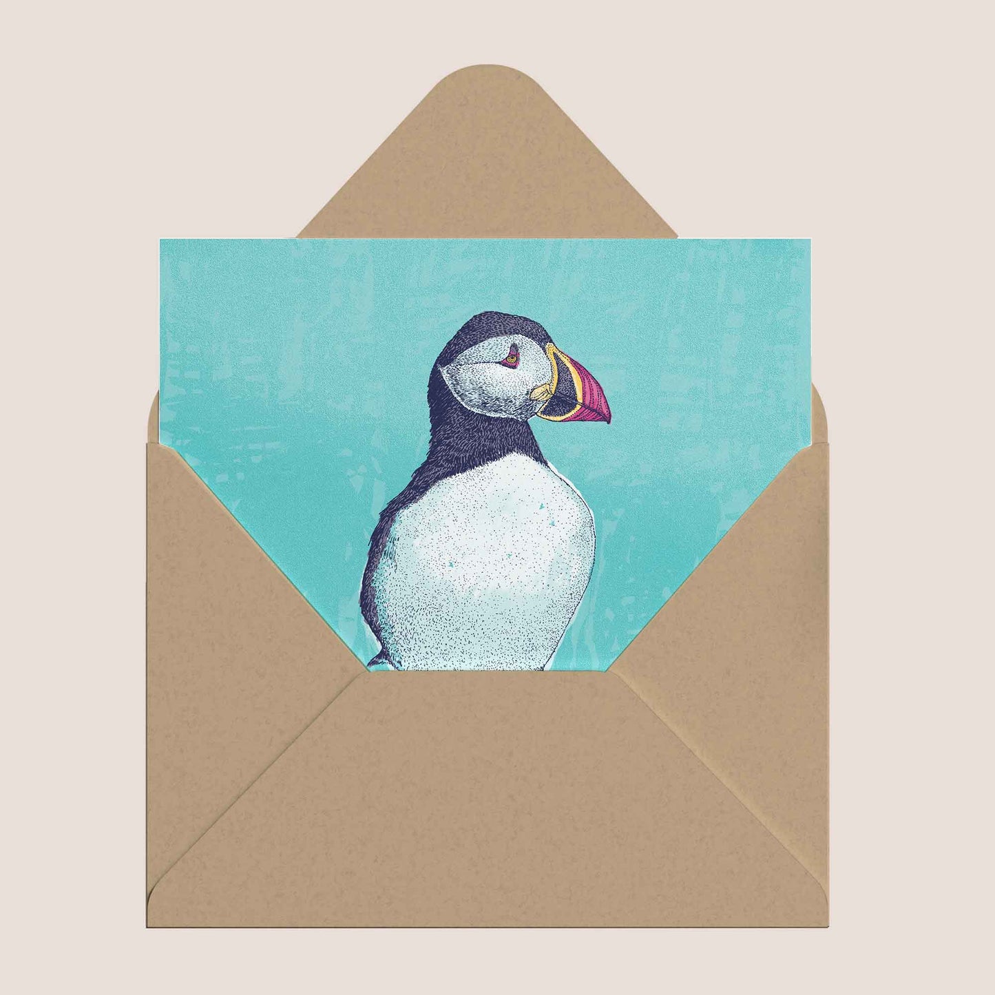 Puffin card - Cute Puffin on Blue Background - Bejojoart