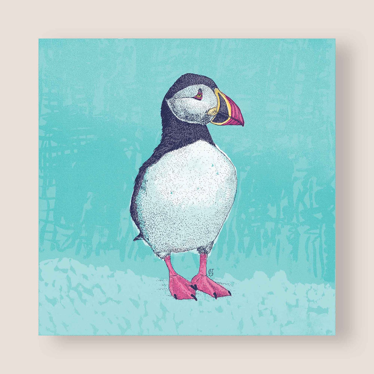 Puffin card - Cute Puffin on Blue Background - Bejojoart