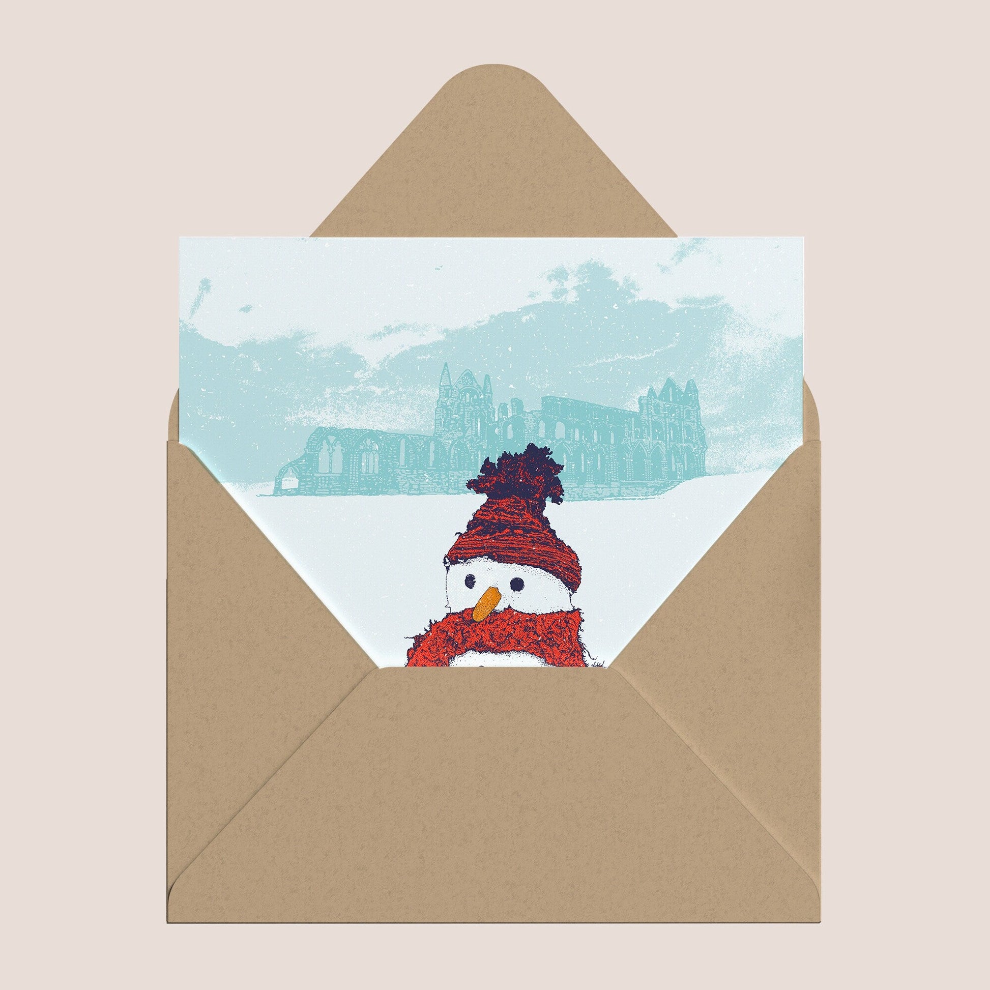 Snowman & Whitby Abbey Christmas Card - Bejojoart