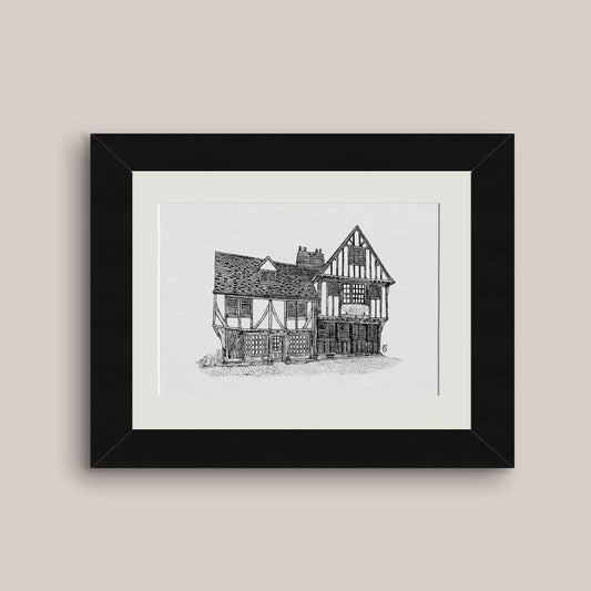 Timber framed building Black & White print - Bejojoart