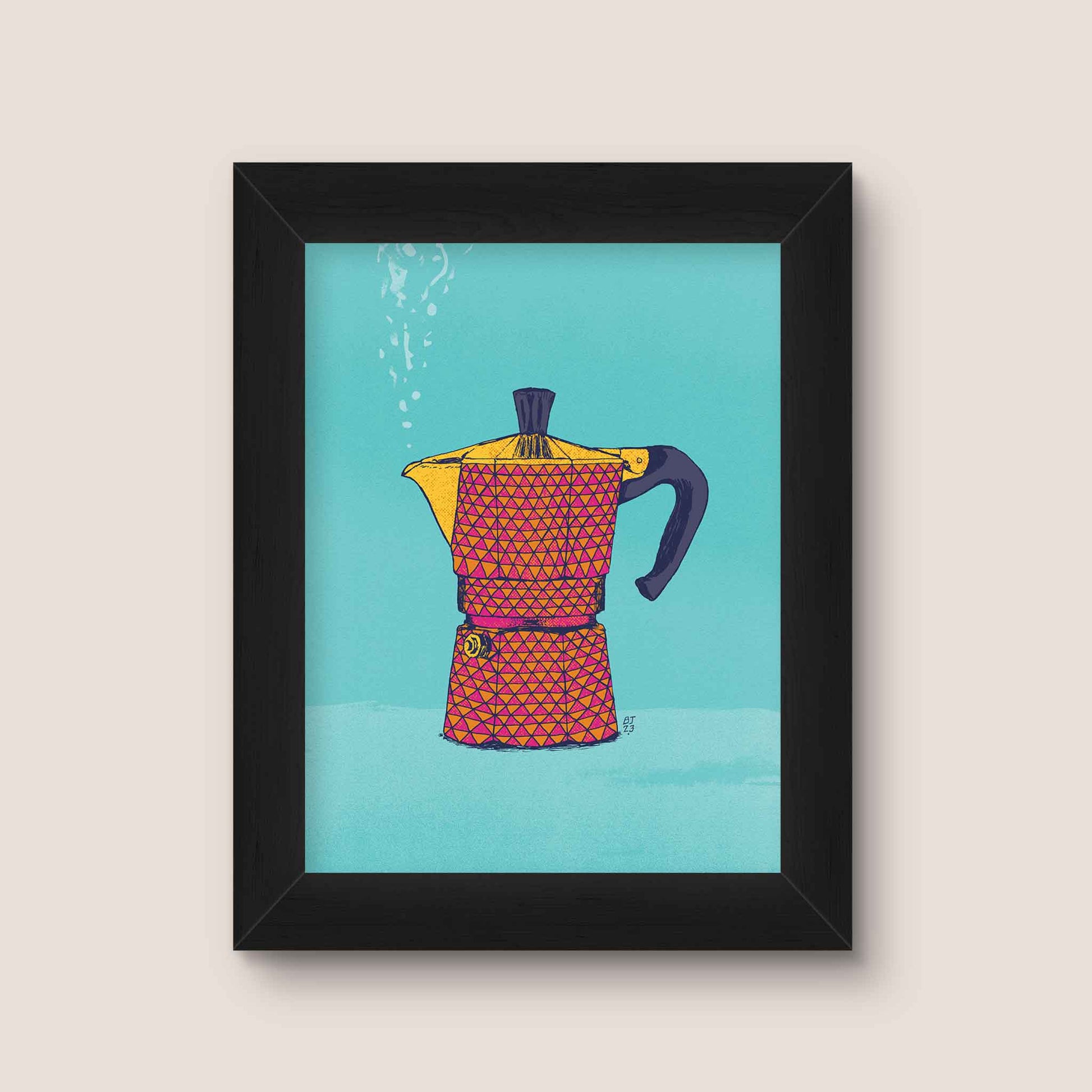 Vibrant Moka Pot Art Print - Bejojoart